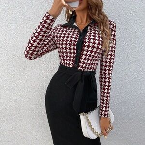 Chic Houndstooth one piece dress